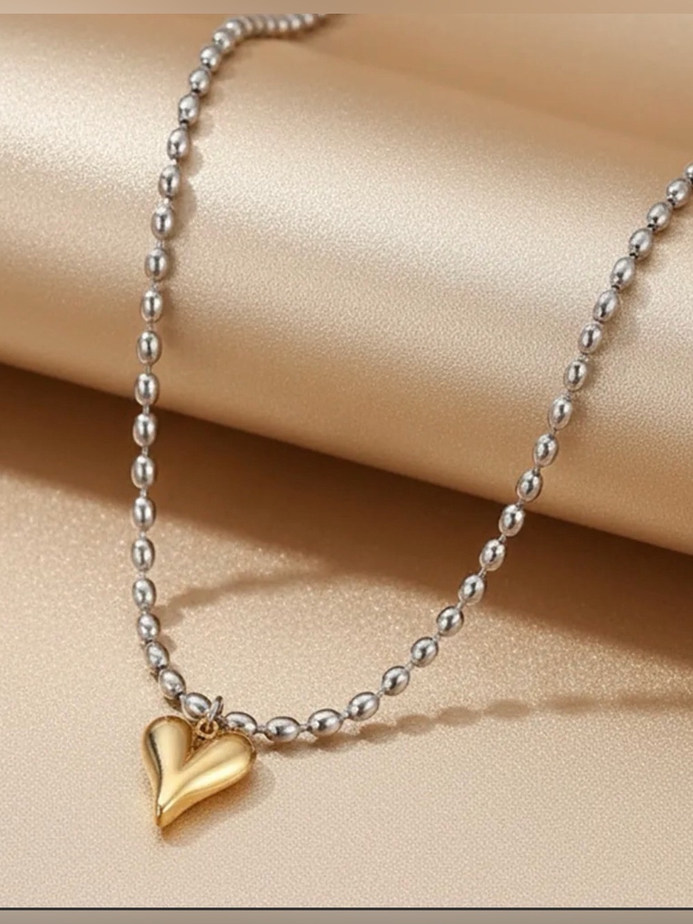 Gold Heart Pendant Necklace with Silver Stainless Steel - Women Jewelry